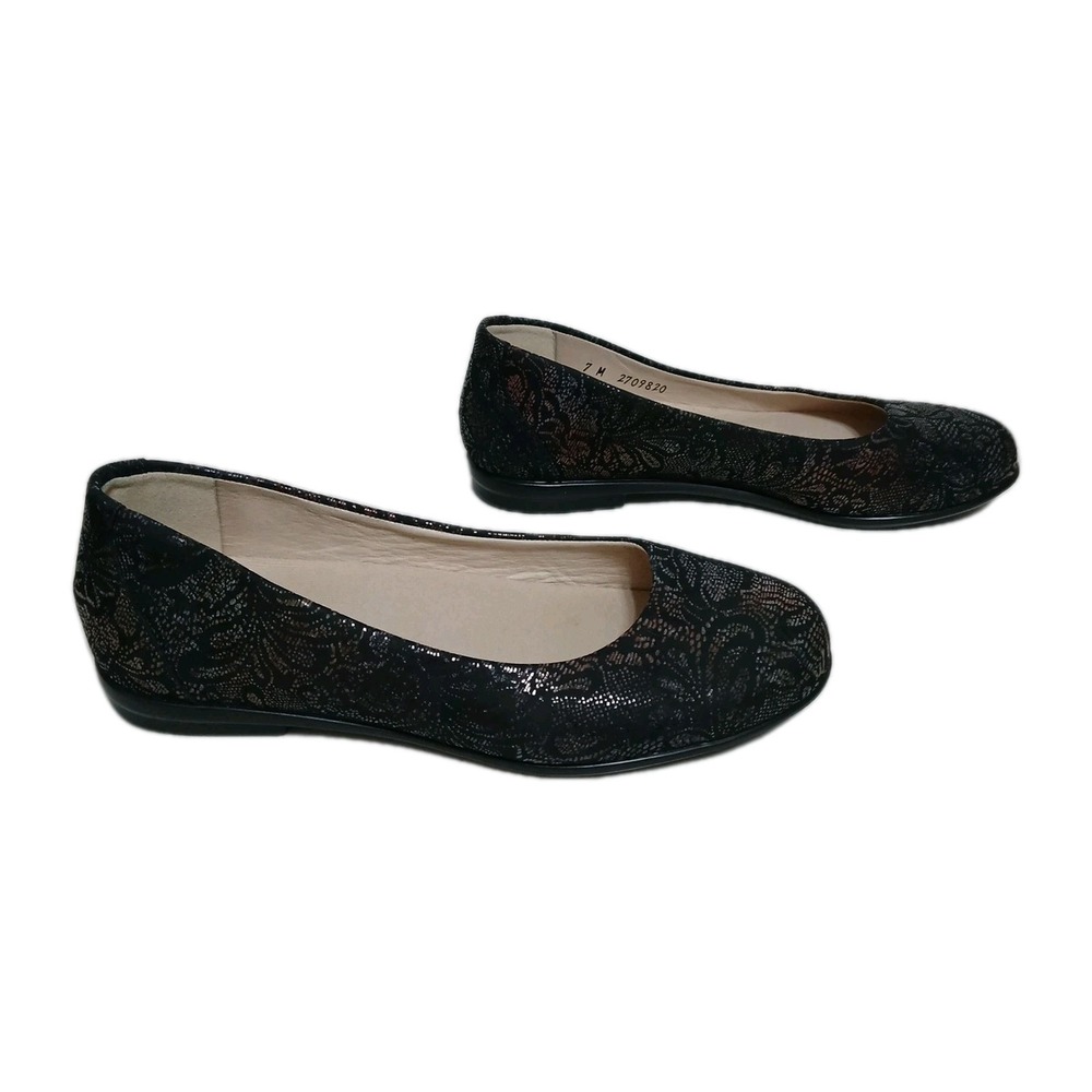 SAS Scenic Ballet Flat Women 7M Black Lace Print Leather Comfort Orthopedic Walk